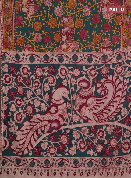 Green & Mustard Yellow Kalamkari Cotton Saree