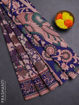 Beige & Blue Kalamkari Cotton Saree