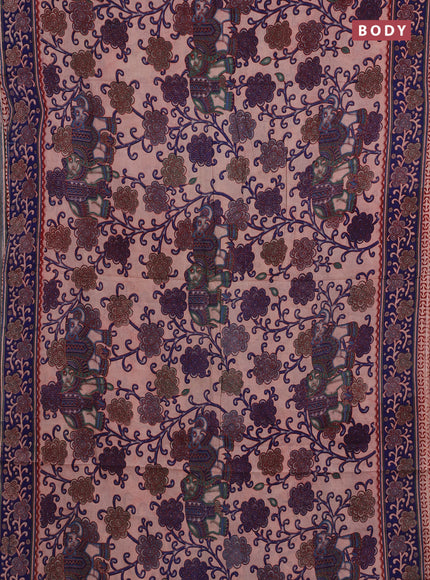 Beige & Blue Kalamkari Cotton Saree