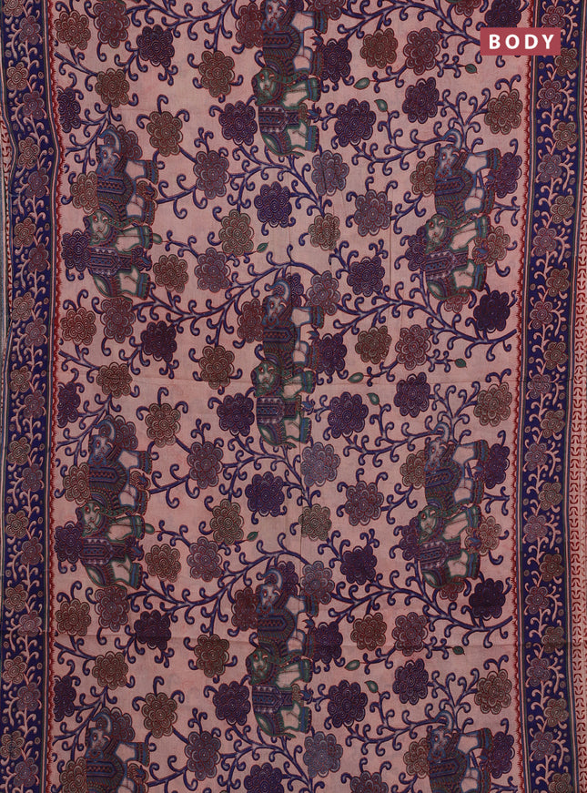 Beige & Blue Kalamkari Cotton Saree