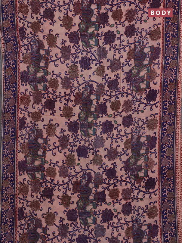 Beige & Blue Kalamkari Cotton Saree