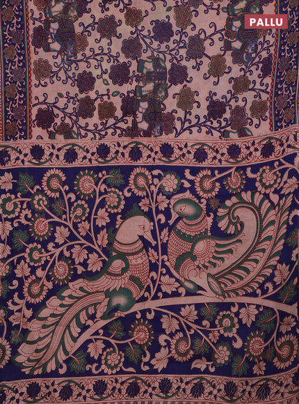 Beige & Blue Kalamkari Cotton Saree