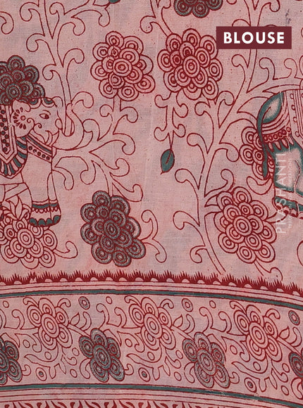 Beige & Blue Kalamkari Cotton Saree