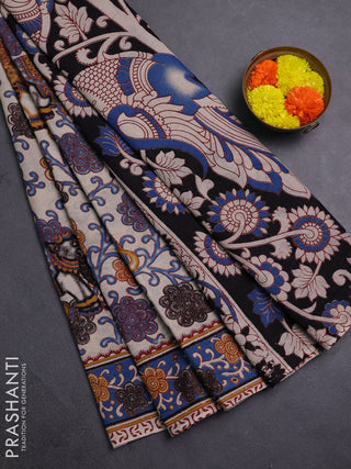 Beige & Blue Kalamkari Cotton Saree