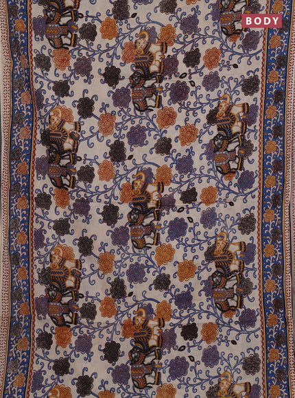 Beige & Blue Kalamkari Cotton Saree