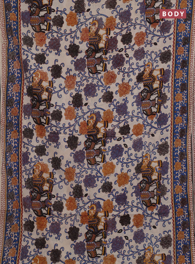 Beige & Blue Kalamkari Cotton Saree