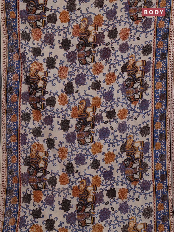 Beige & Blue Kalamkari Cotton Saree