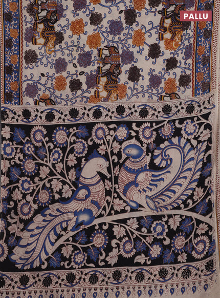 Beige & Blue Kalamkari Cotton Saree