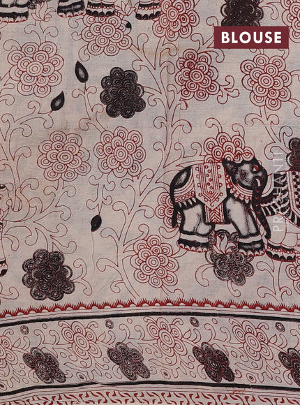 Beige & Blue Kalamkari Cotton Saree