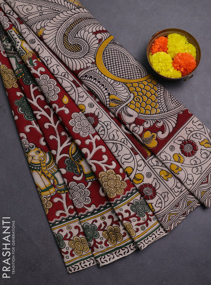 Maroon & Beige Kalamkari Cotton Saree