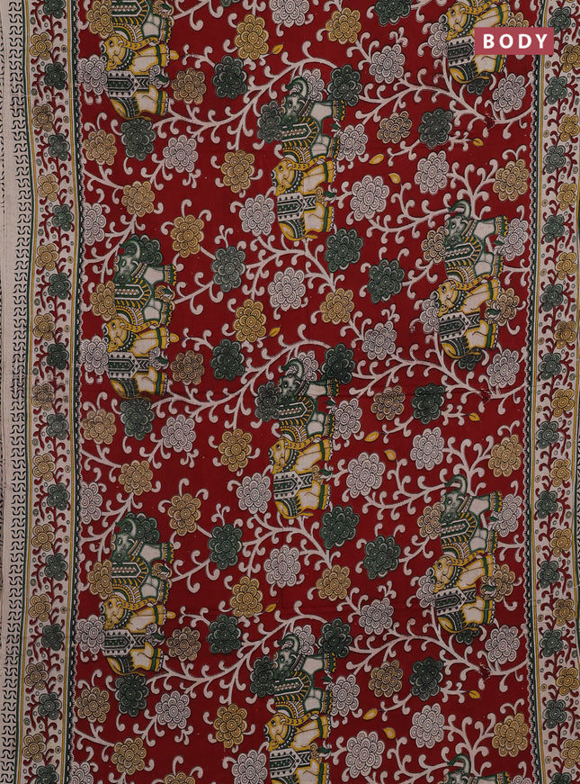 Maroon & Beige Kalamkari Cotton Saree