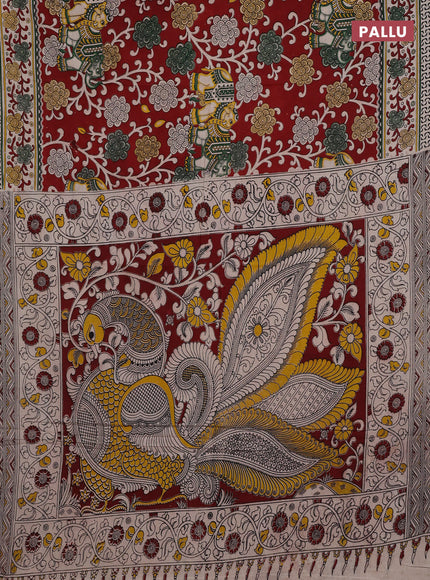 Maroon & Beige Kalamkari Cotton Saree