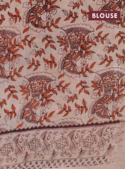 Peacock Blue & Beige Kalamkari Cotton Saree