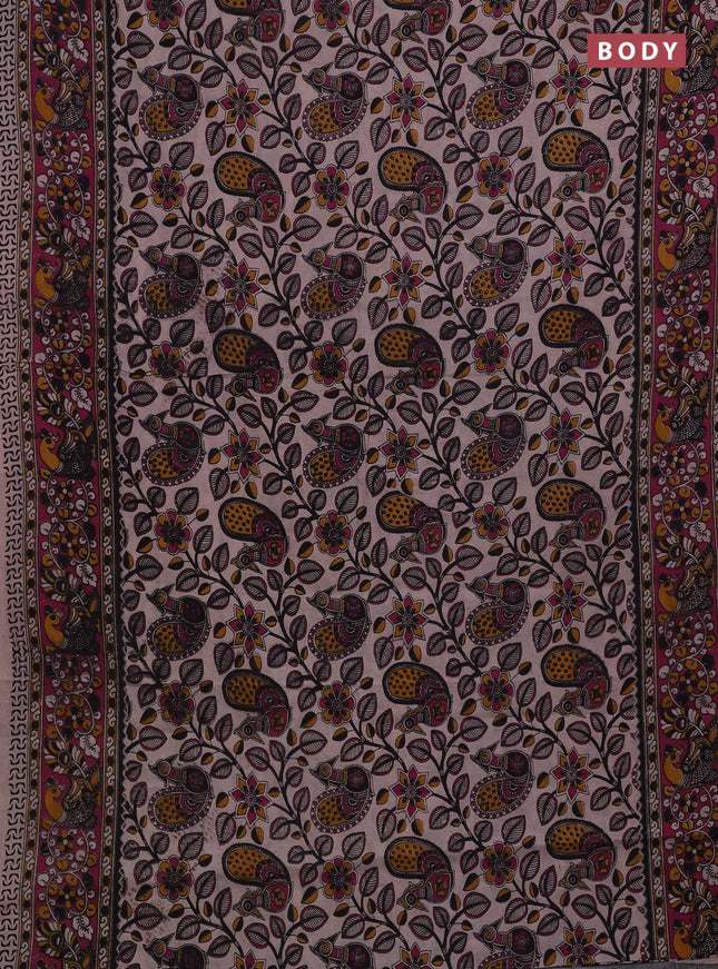 Beige & Magenta Pink Kalamkari Cotton Saree