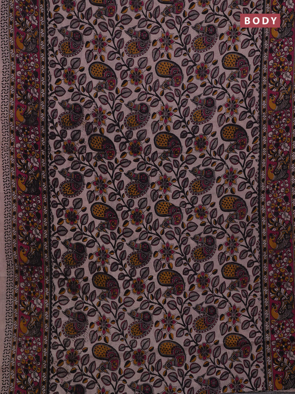 Beige & Magenta Pink Kalamkari Cotton Saree