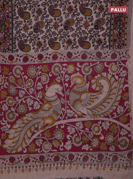 Beige & Magenta Pink Kalamkari Cotton Saree