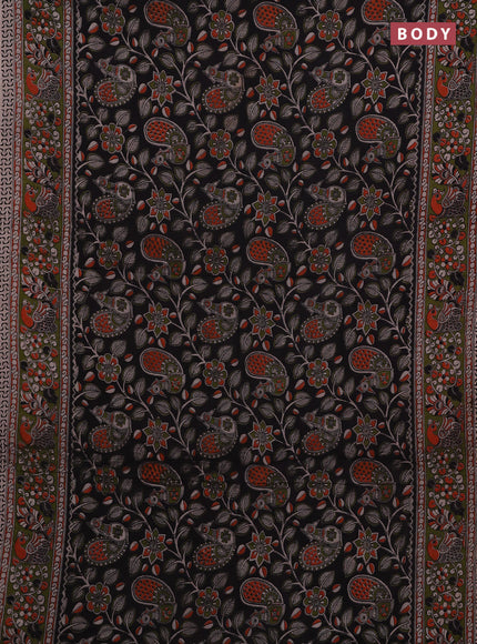 Black & Mehendi Green Kalamkari Cotton Saree