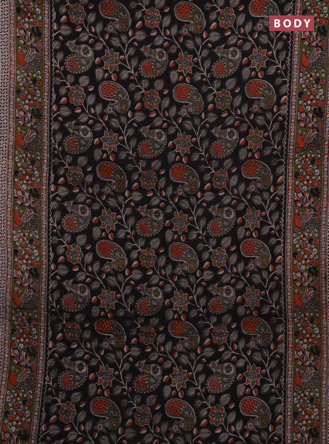Black & Mehendi Green Kalamkari Cotton Saree