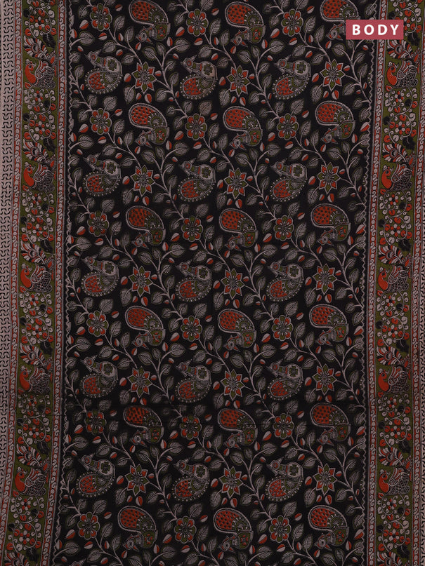 Black & Mehendi Green Kalamkari Cotton Saree