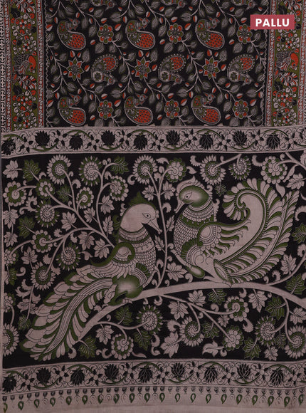 Black & Mehendi Green Kalamkari Cotton Saree