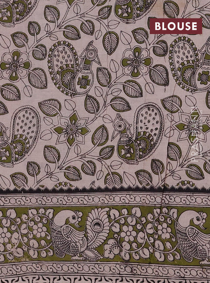 Black & Mehendi Green Kalamkari Cotton Saree