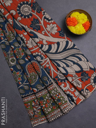 Peacock Green & Mehendi Green Kalamkari Cotton Saree