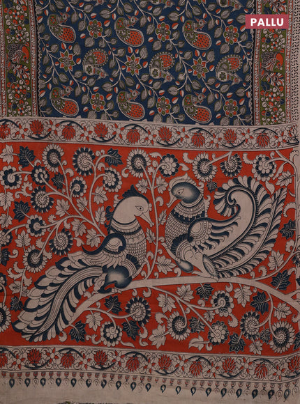 Peacock Green & Mehendi Green Kalamkari Cotton Saree