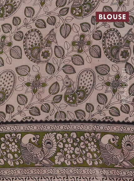 Peacock Green & Mehendi Green Kalamkari Cotton Saree