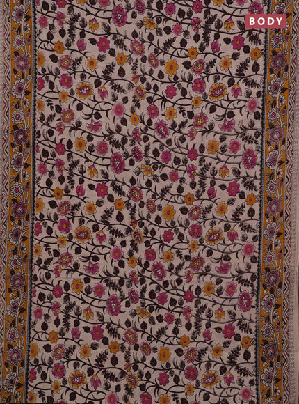 Beige & Mustard Yellow Kalamkari Cotton Saree