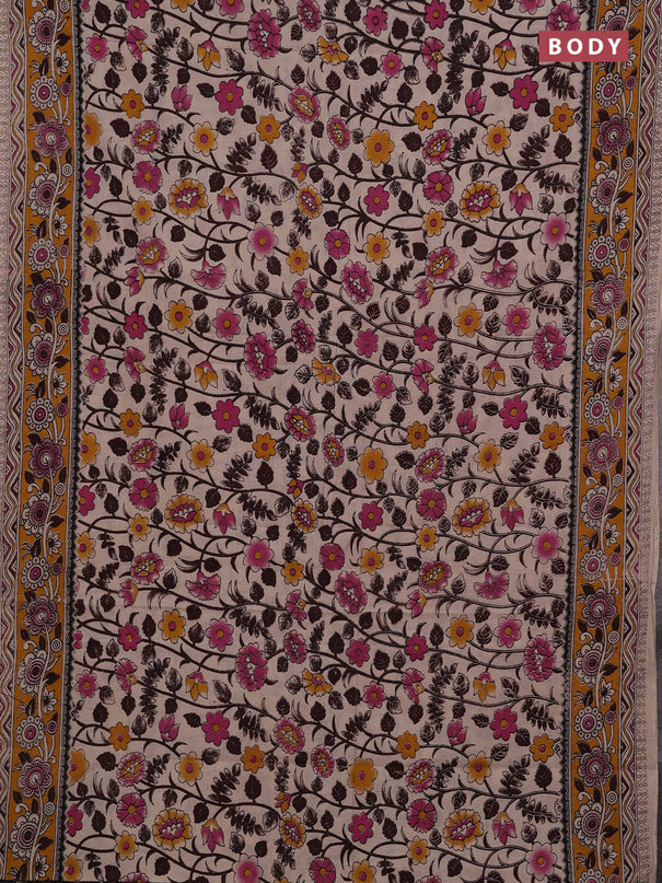Beige & Mustard Yellow Kalamkari Cotton Saree