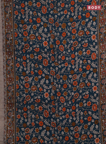 Peacock Green & Brown Kalamkari Cotton Saree