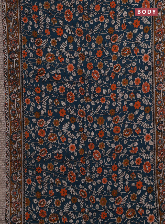 Peacock Green & Brown Kalamkari Cotton Saree