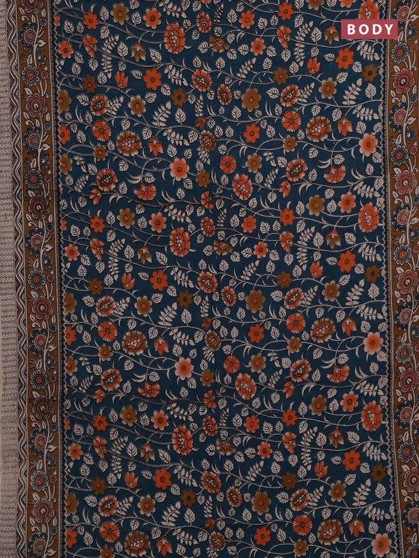 Peacock Green & Brown Kalamkari Cotton Saree