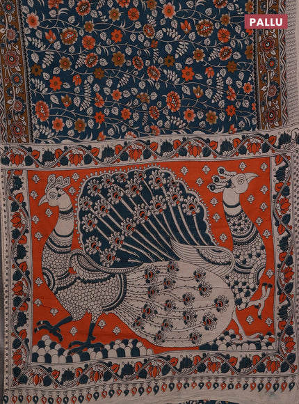 Peacock Green & Brown Kalamkari Cotton Saree