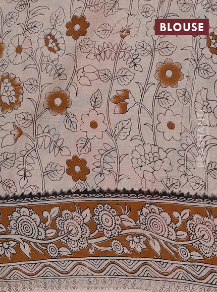 Peacock Green & Brown Kalamkari Cotton Saree