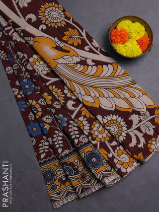 Coffee Brown & Mustard Yellow Kalamkari Cotton Saree