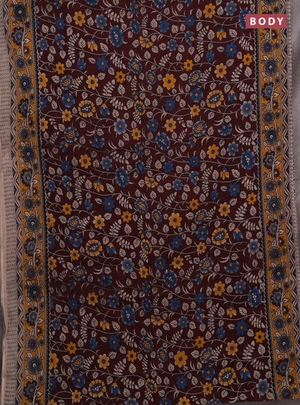 Coffee Brown & Mustard Yellow Kalamkari Cotton Saree