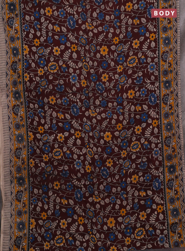 Coffee Brown & Mustard Yellow Kalamkari Cotton Saree