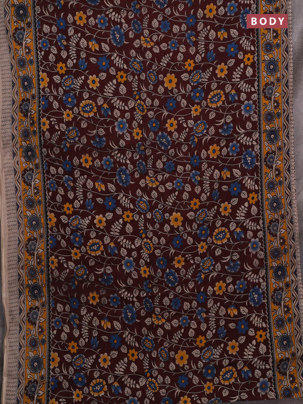 Coffee Brown & Mustard Yellow Kalamkari Cotton Saree