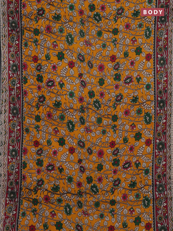 Mustard Yellow & Maroon Kalamkari Cotton Saree