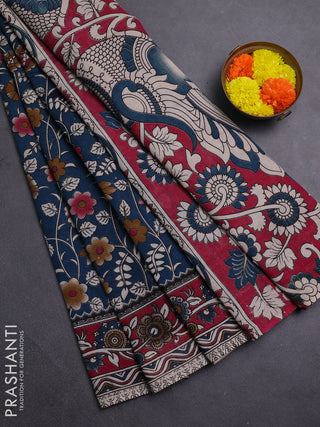 Peacock Green & Maroon Kalamkari Cotton Saree