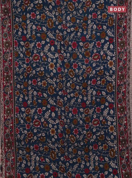 Peacock Green & Maroon Kalamkari Cotton Saree