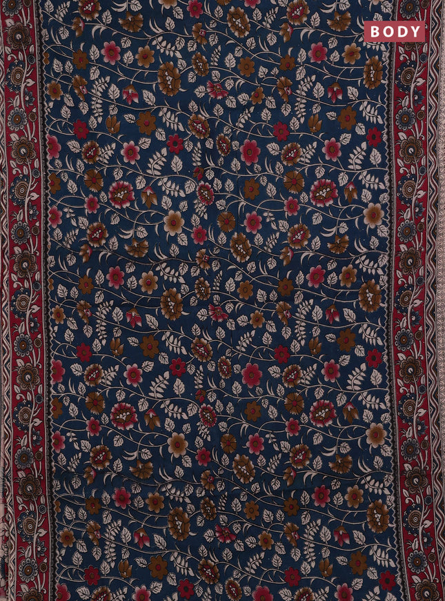 Peacock Green & Maroon Kalamkari Cotton Saree