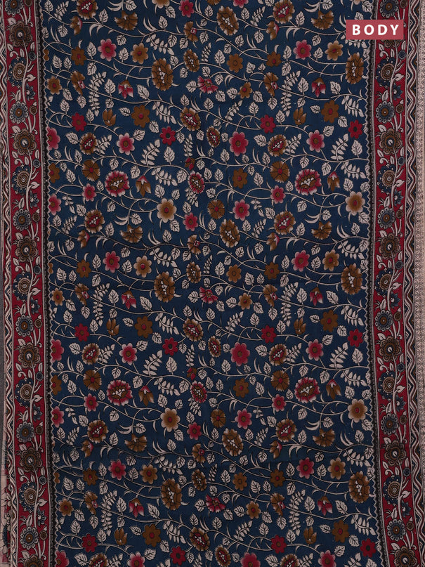 Peacock Green & Maroon Kalamkari Cotton Saree