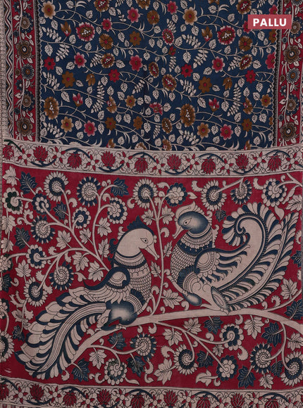 Peacock Green & Maroon Kalamkari Cotton Saree