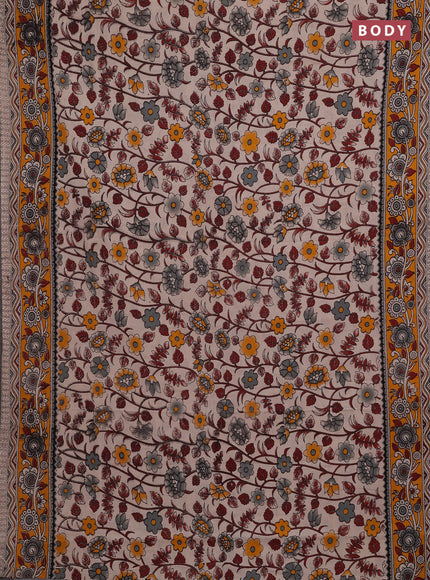 Beige & Mustard Yellow Kalamkari Cotton Saree