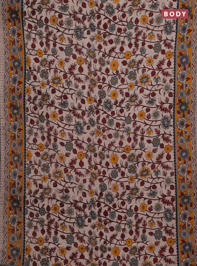 Beige & Mustard Yellow Kalamkari Cotton Saree