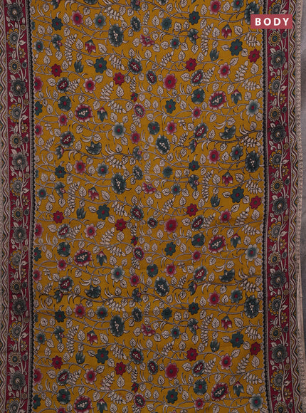 Mustard Yellow & Magenta Pink Kalamkari Cotton Saree