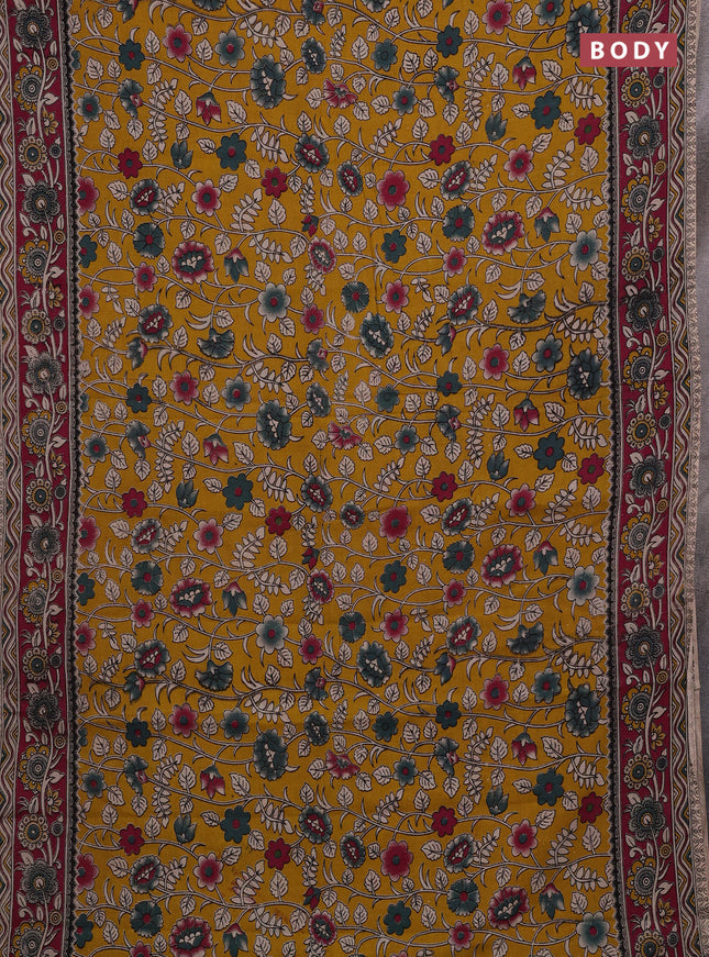 Mustard Yellow & Magenta Pink Kalamkari Cotton Saree