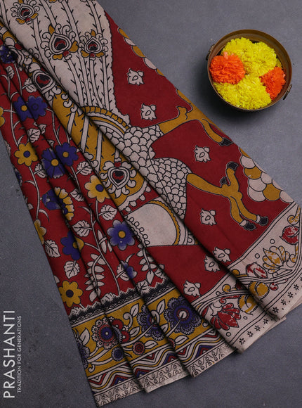 Red & Mustard Yellow Kalamkari Cotton Saree